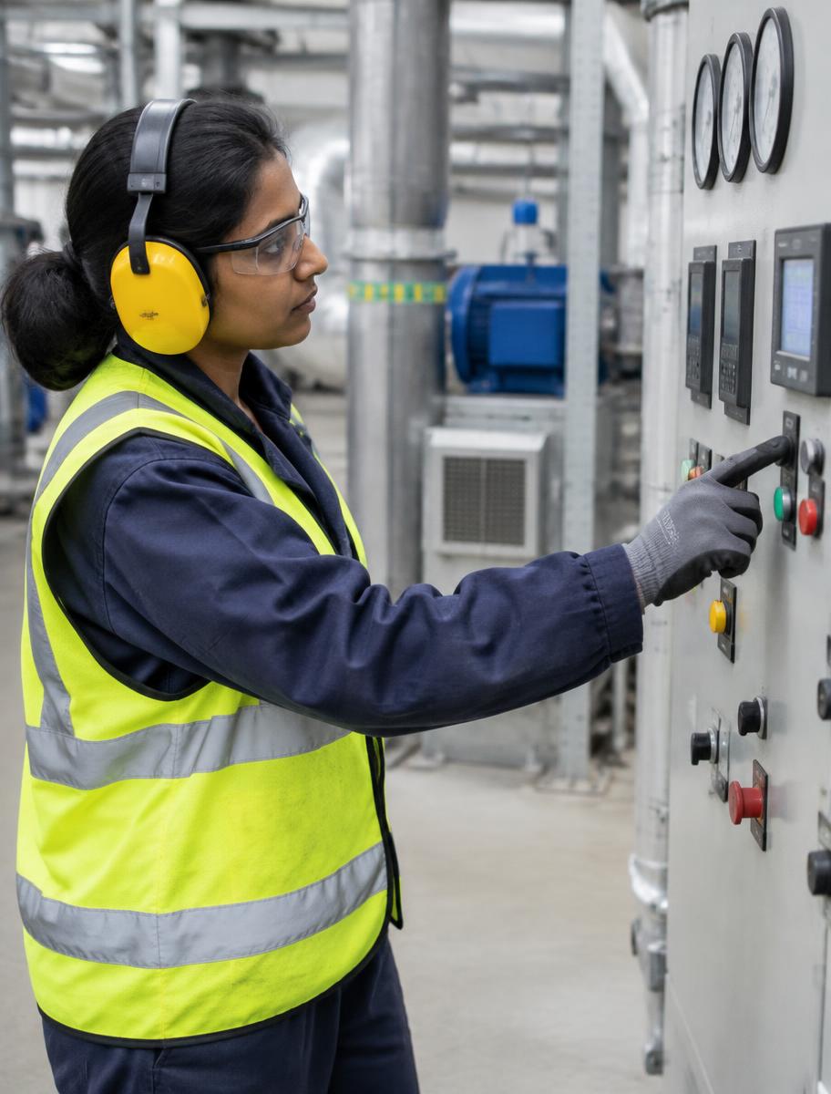 Maintenance technician checking plant control panel